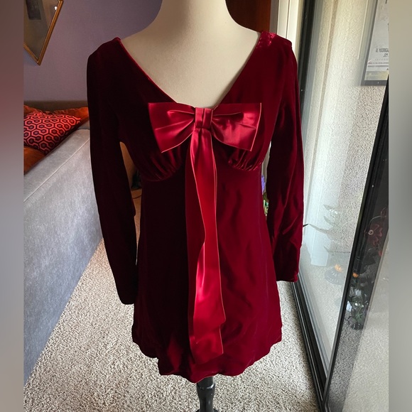 Vintage Dresses 96s Red Velvet Vintage Babydoll Bow Dress Poshmark